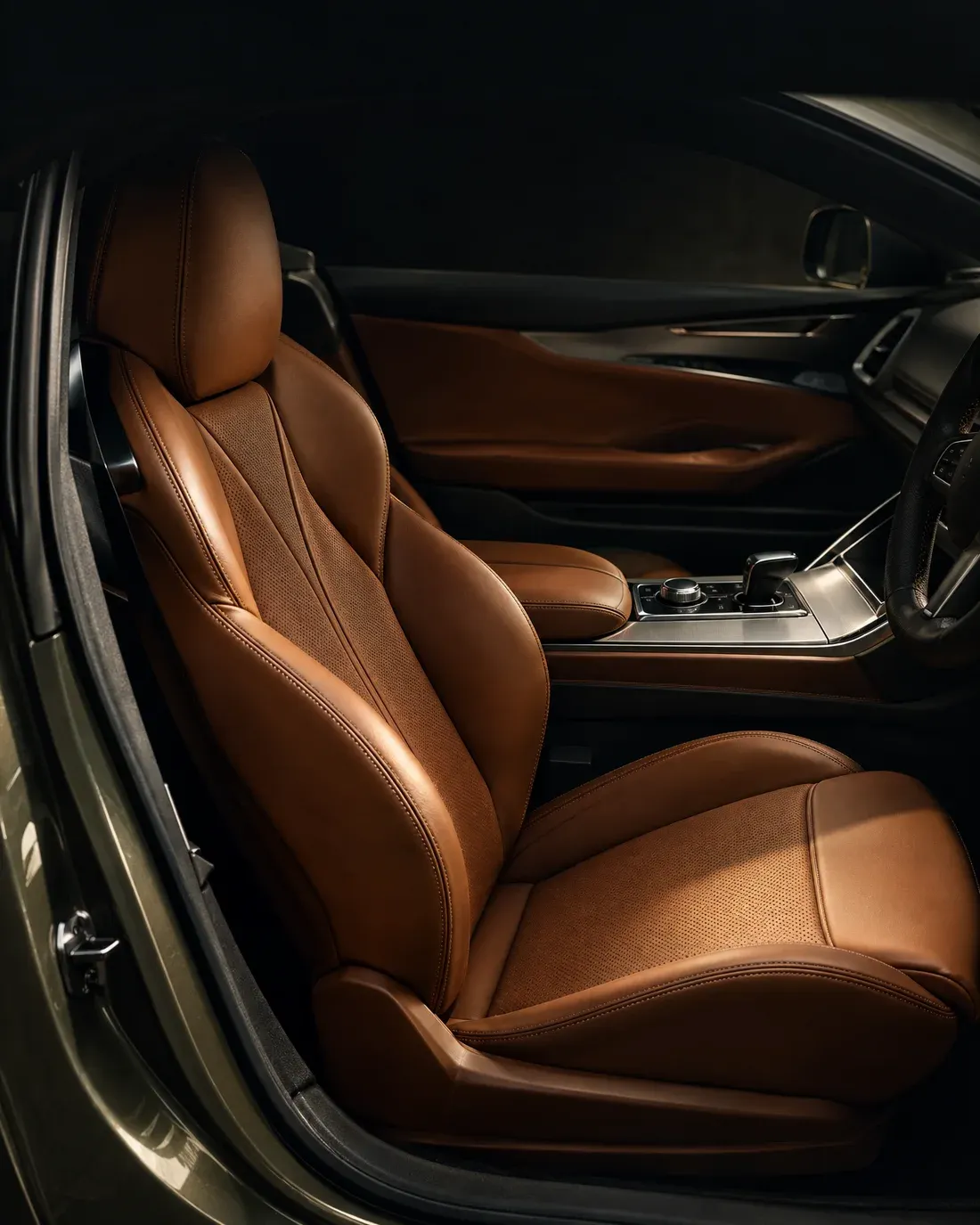Pristine cognac leather sports-car interior